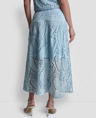 Women's Crochet Leaf Pull-On Midi Skirt