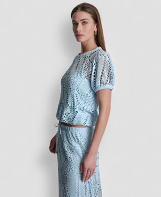 Women's Leaf Crochet Short-Sleeve Top