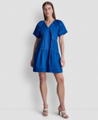 Women's V-Neck Contrast-Stitch Mini Dress