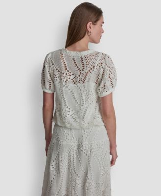 Women's Leaf Crochet Short-Sleeve Top