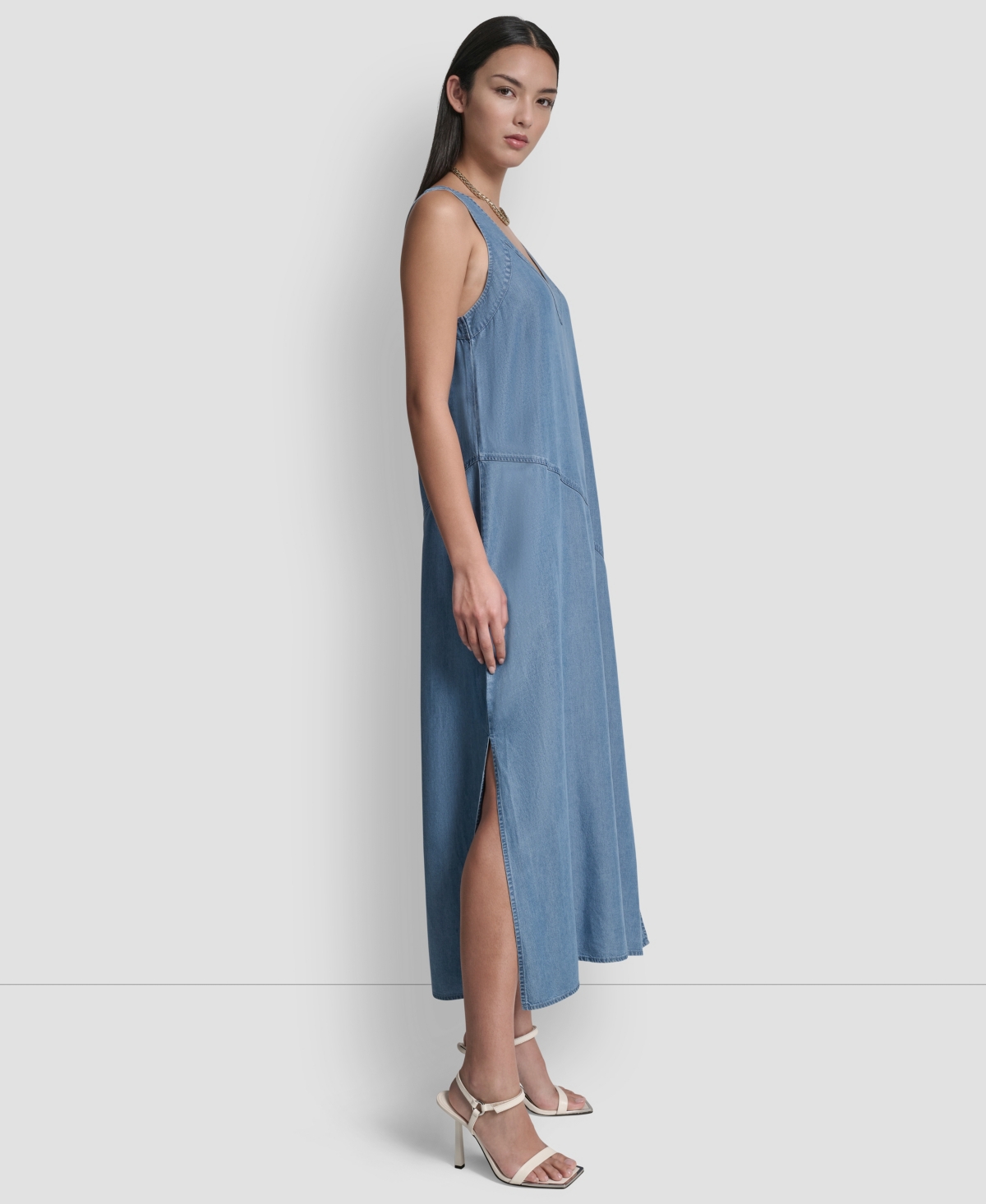 Dkny Women's Sleeveless V-Neck Side-Slit Dress