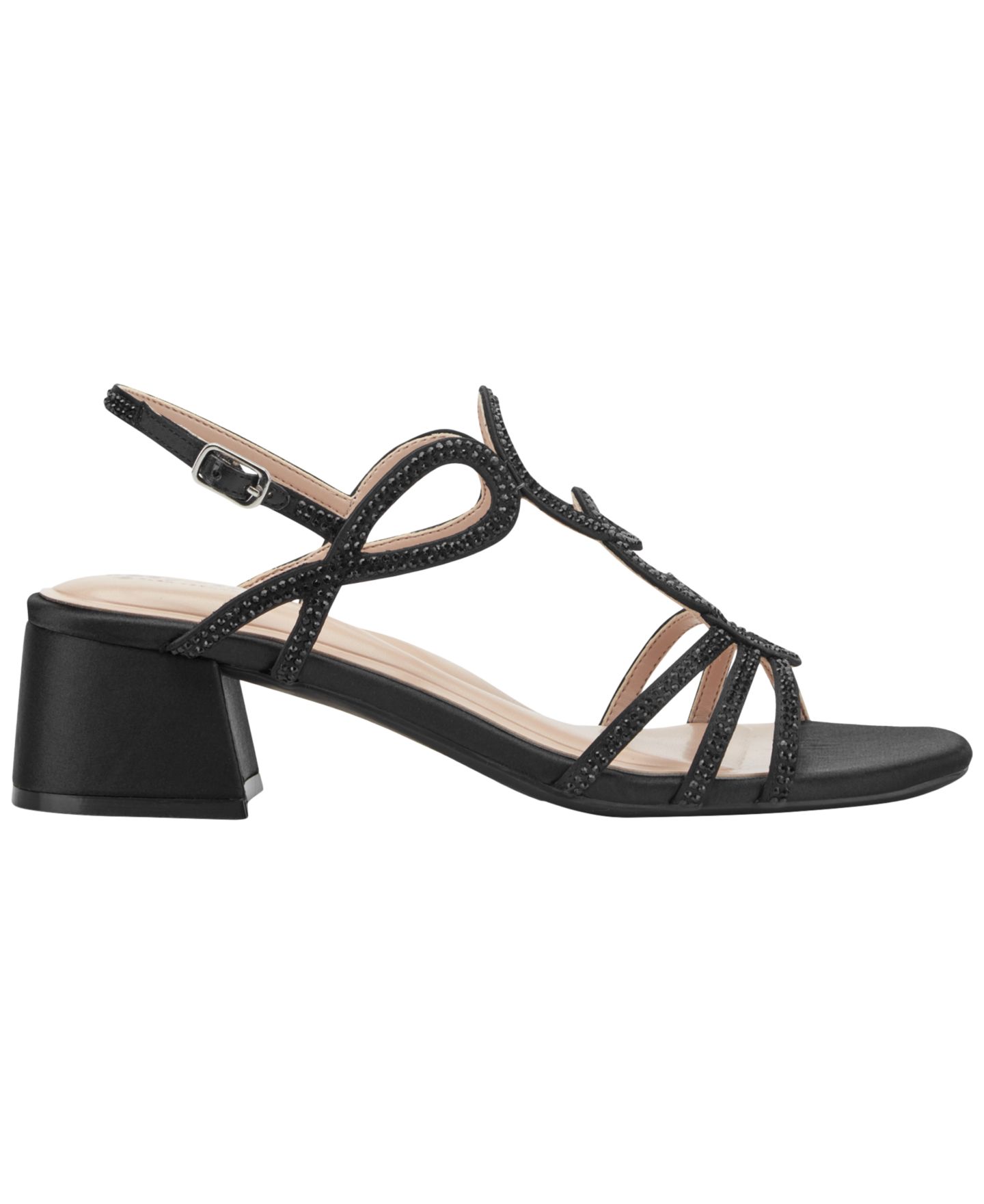Женские сандалии Easy Spirit Yana eFlex Embellished Block Heel Dress Sandals, цвет: Чёрный атласный — фото 2