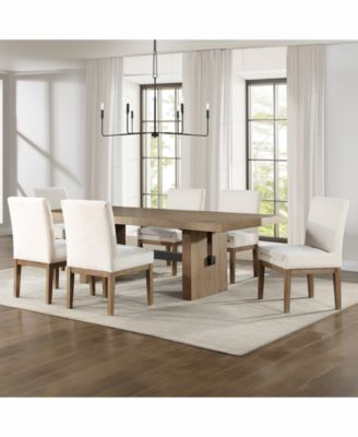 Macai 9-Pc. Wood Dining Set (Rectangular Table + 8 Upholstered Side Chairs)