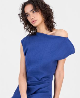 Women's Cowl-Neck Waist-Pleat Side-Slit Dress