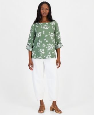 Petite 100% Linen Cuffed Top