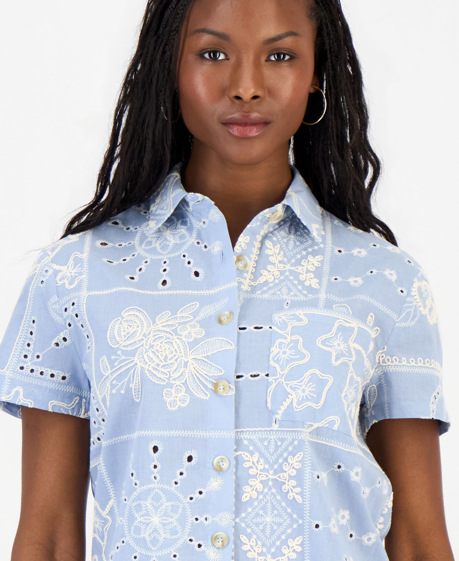 Trendy Plus Size Embroidered Short-Sleeve Shirt