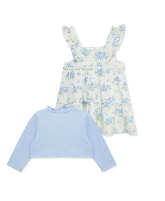 Baby Girls' Floral Print Dress, Cardigan and Diaper Cover, 3-Piece Set