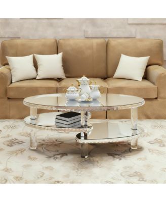 Mirrored Glass Crystal Oval Coffee Table with Acrylic Legs