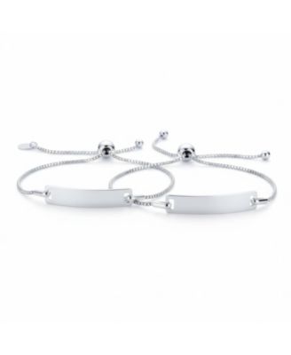 Classic Set of 2 Thin Mother Young Daughter Set ID Bracelet Bolo Name Plated Wrist 7 Inch Sterling Silver Adjustable