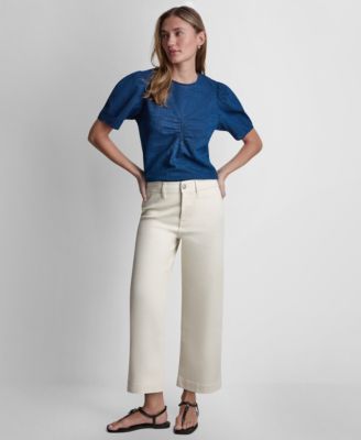 Petite Indigo Knit High-Rise Ankle Pants