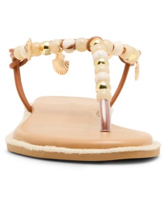 Women's Shells Beaded T-Strap Flat Sandals