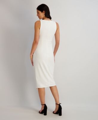 Women's Ruched Side-Twist Sleeveless Midi Dress