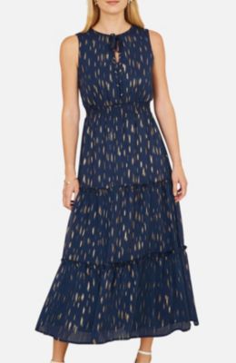Women's Foil Print Ruched Waist Midi Dress