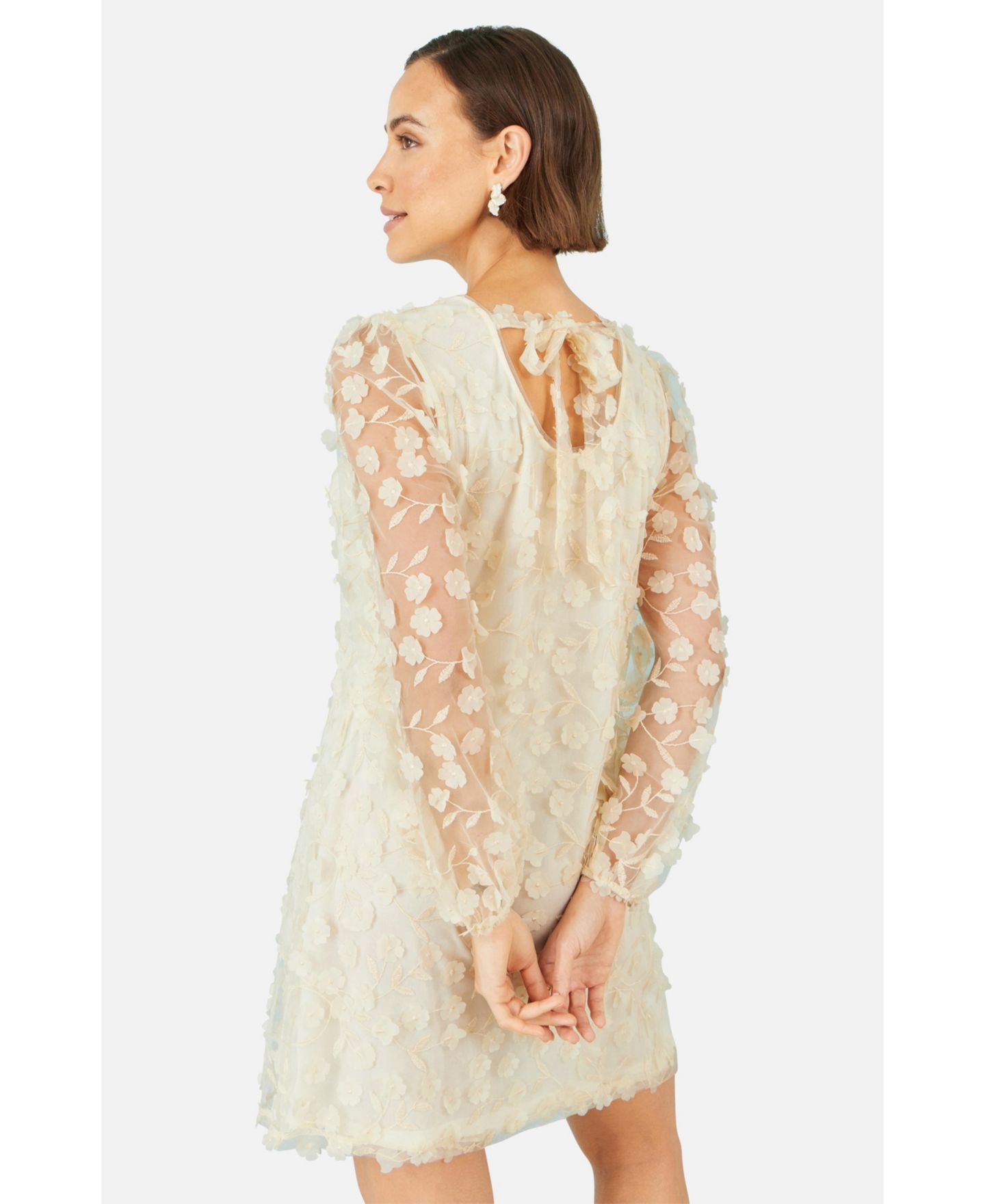 Женское платье Yumi Long Sleeve Floral Applique Tunic, цвет: Слоновая кость — фото 4
