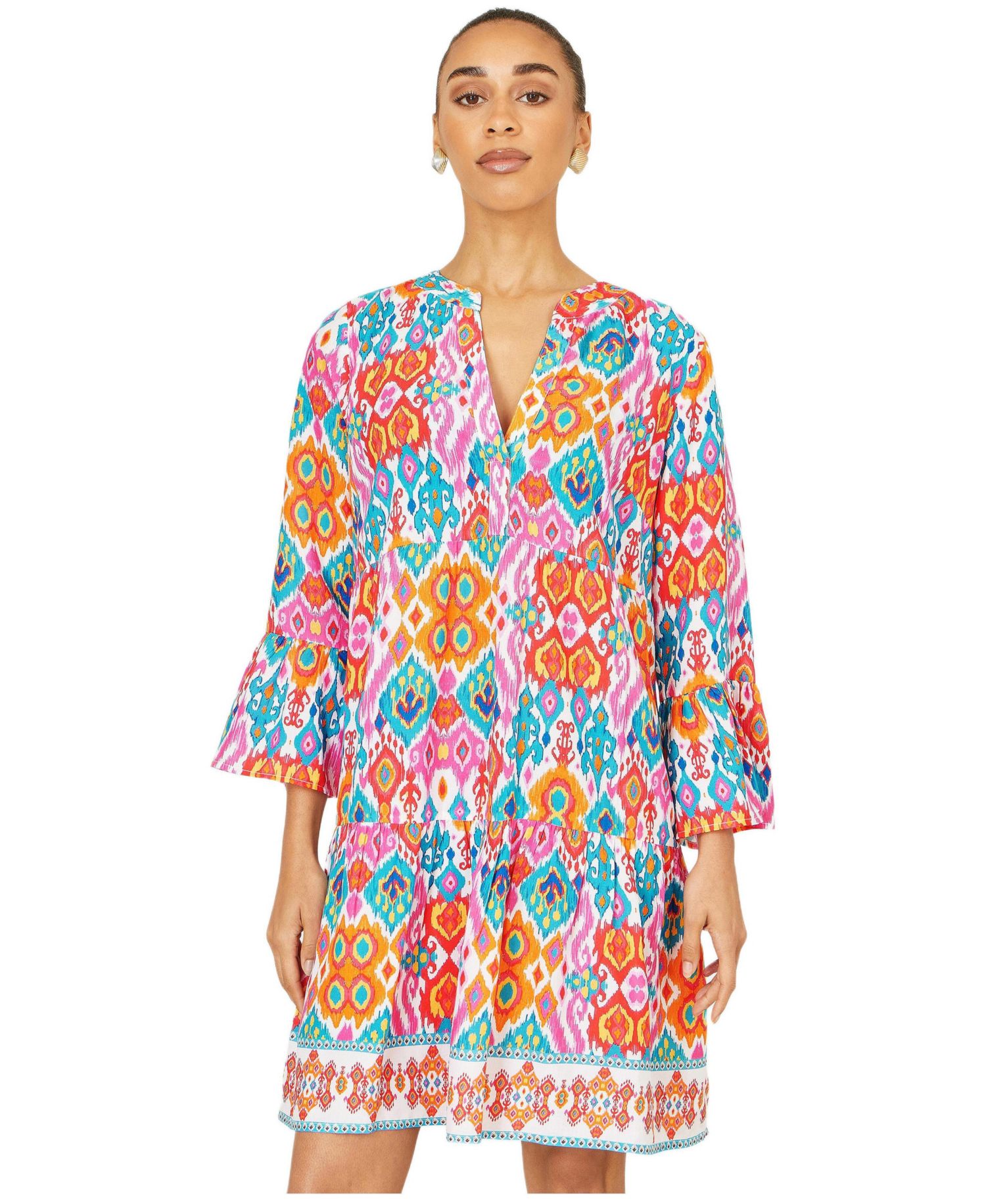 Women's Ikat Print Viscose Beach Tunic Dress
