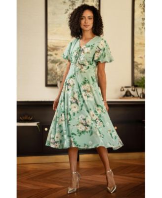 Women's Floral Front Tie Detail Tea Dress