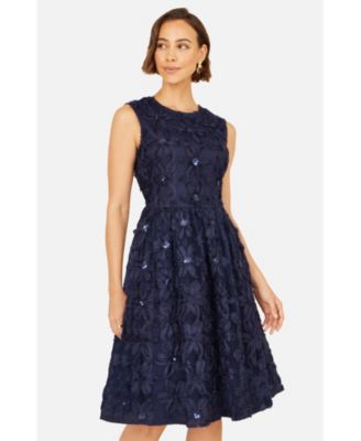 Women's Sequin Floral Applique Skater Dress