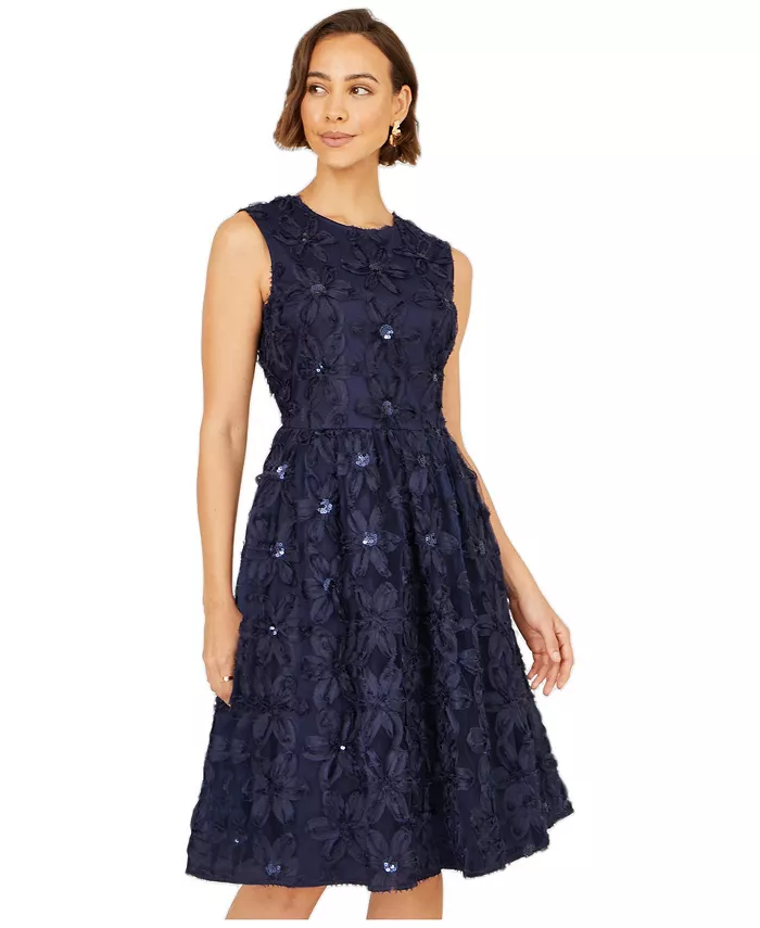 Women's Sequin Floral Applique Skater Dress