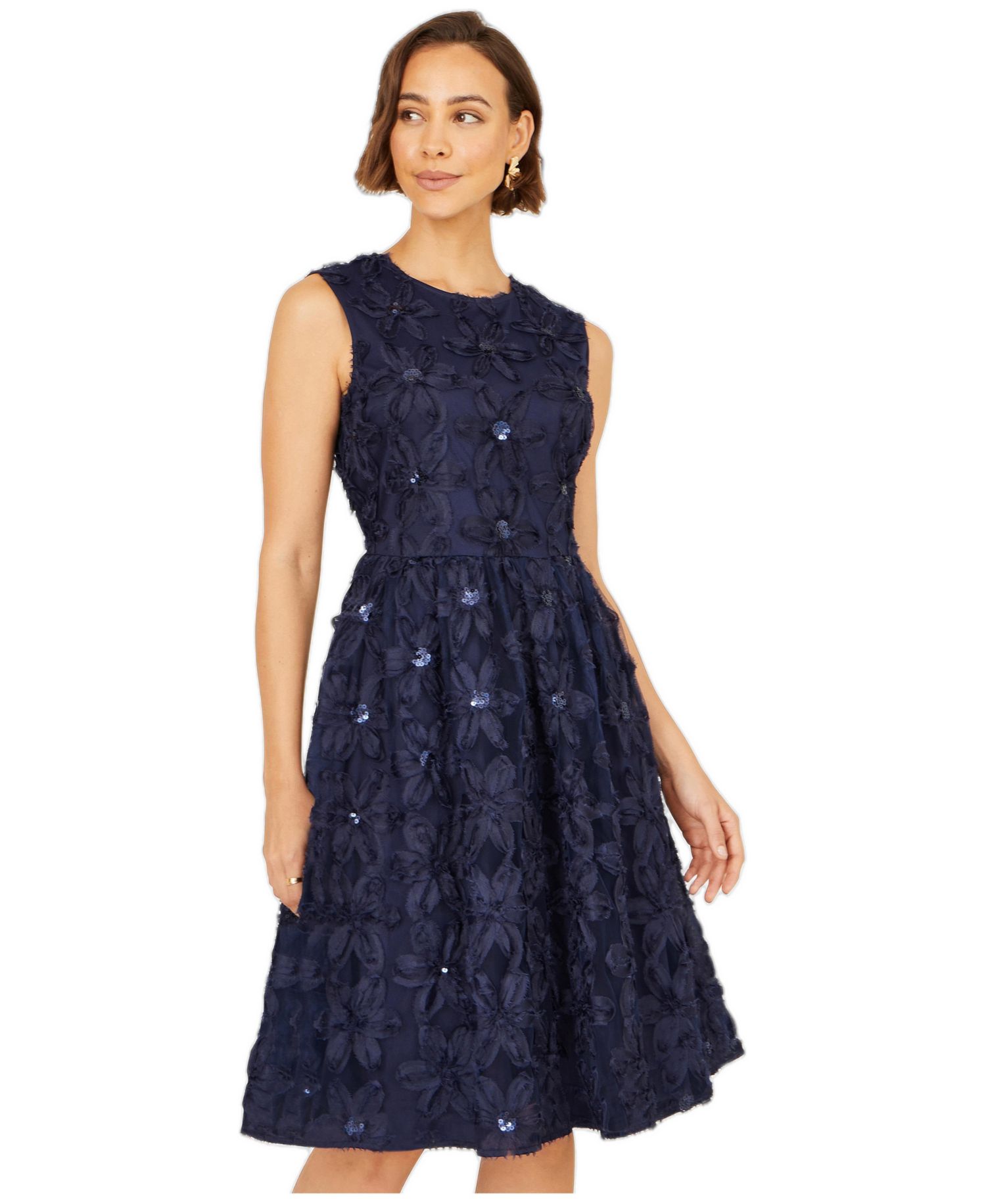 Women's Sequin Floral Applique Skater Dress