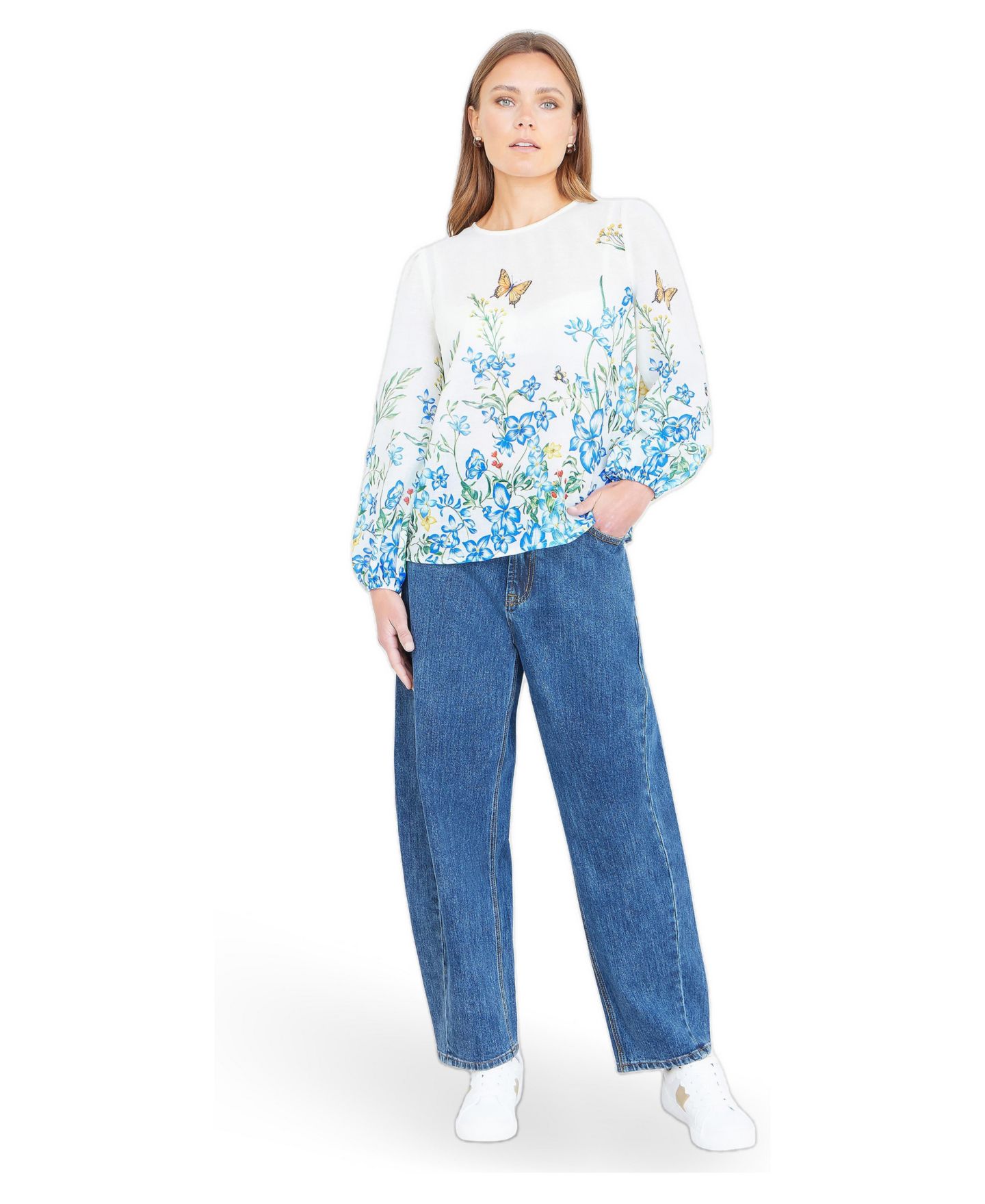 Женский топ Yumi Butterfly Print Long Sleeve, цвет: Слоновая кость — фото 2