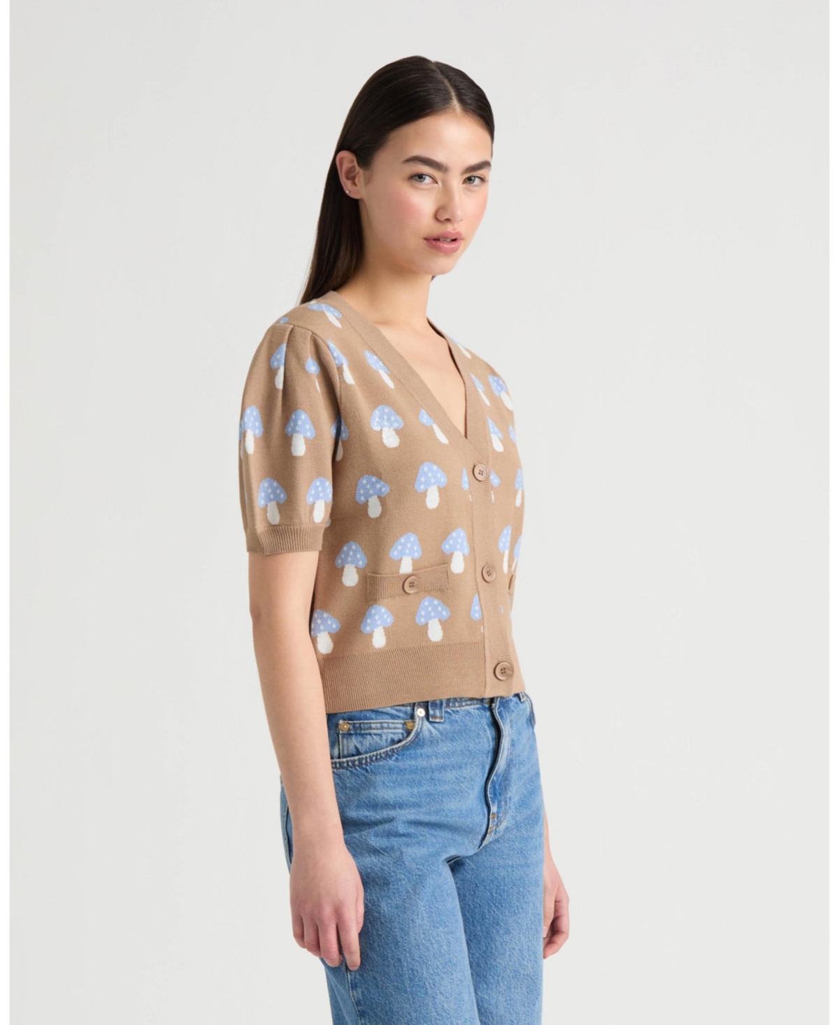 Nvlt Women's Short Sleeve Jacquard Cardigan