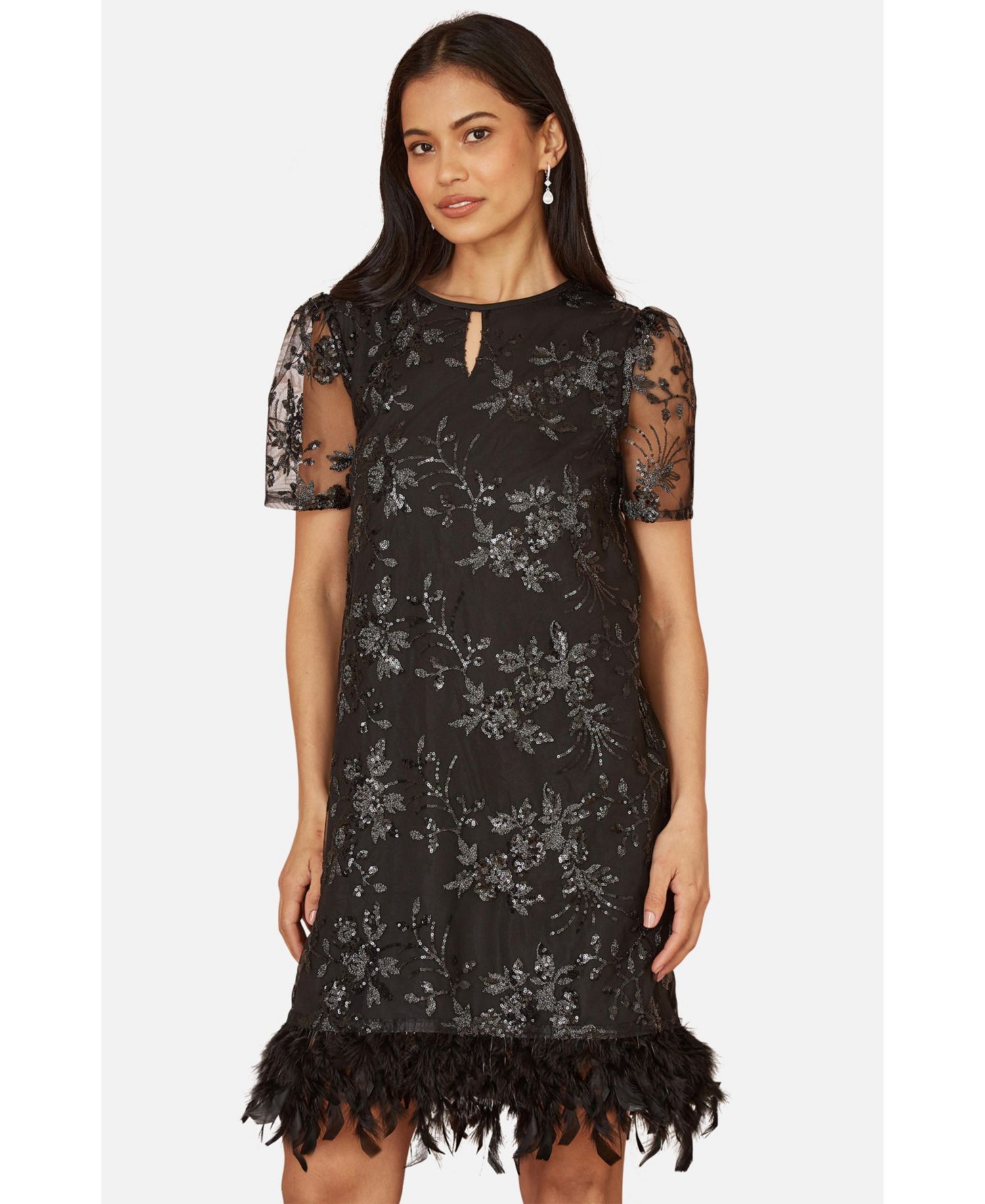 Women's Sequin Embellished Floral Tunic Dress