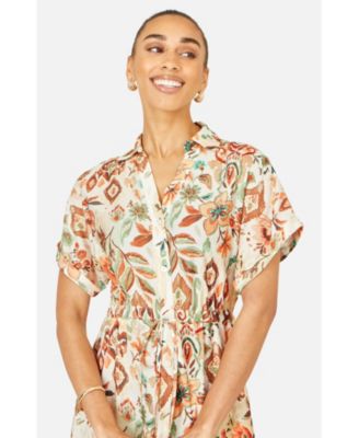 Women's Relaxed Boho Print Maxi Shirt Dress