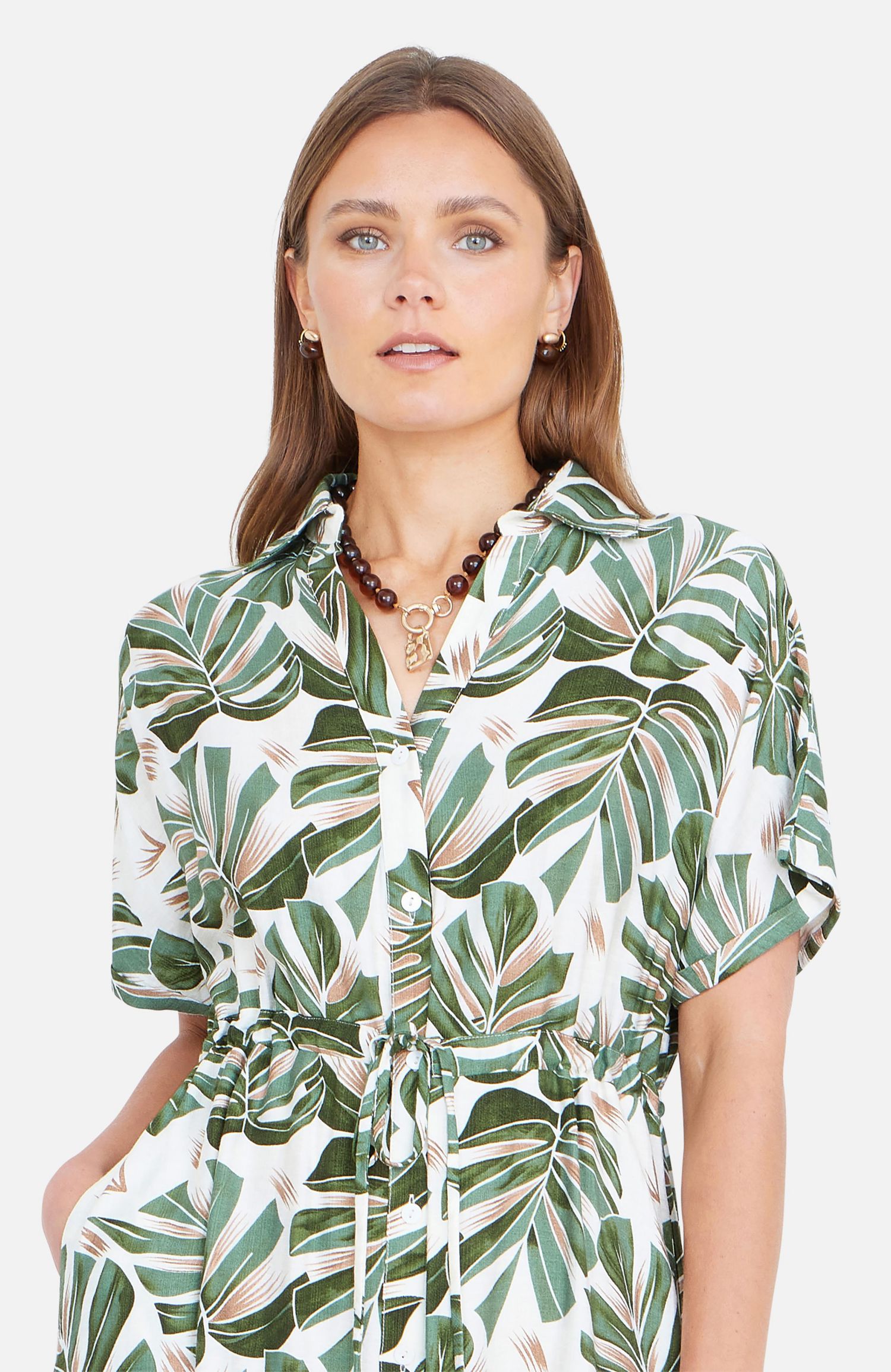 Women's Relaxed Boho Print Maxi Shirt Dress