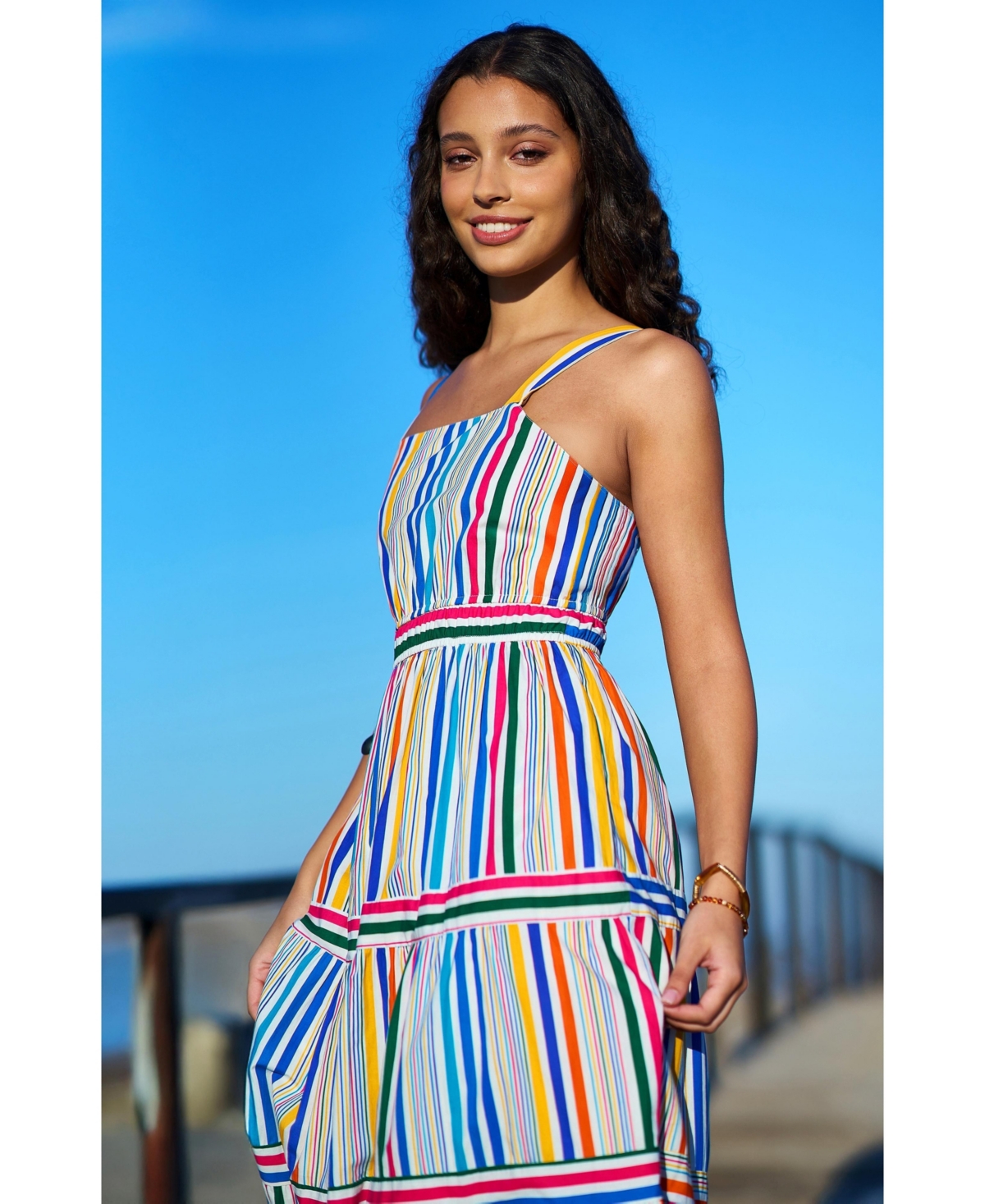 Yumi Women's Stripe Cotton Midi Sun Dress