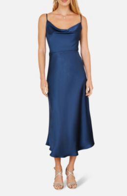 Women's Satin Cowl Neck Midi Dress