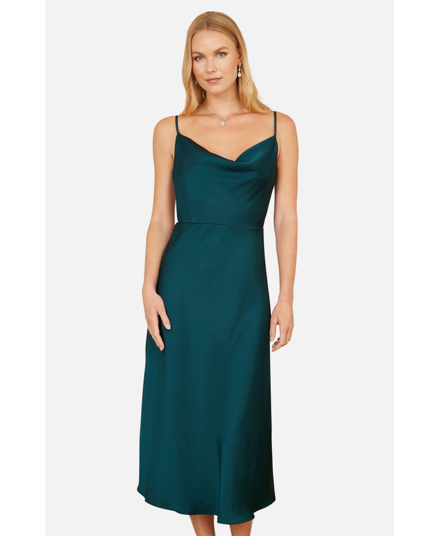 Women's Satin Cowl Neck Midi Dress
