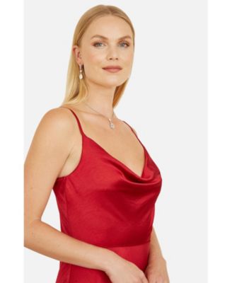 Women's Satin Cowl Neck Midi Dress