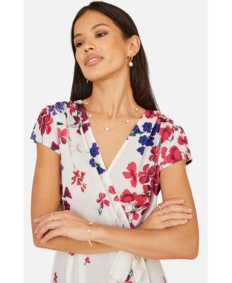 Women's Floral Mirror Dip Hem Wrap Dress