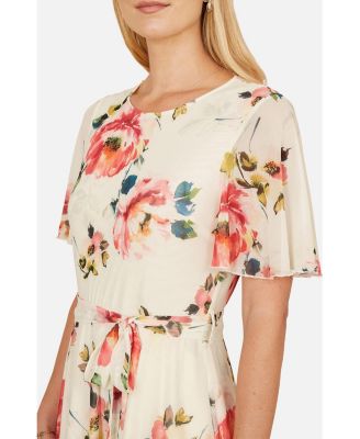 Women's Mesh Floral Print Midi Dress