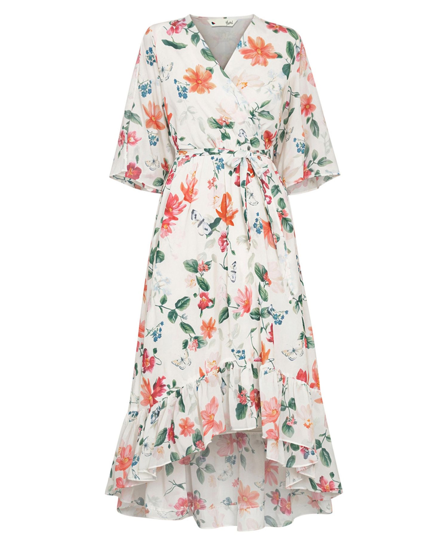 Women's Floral Dip Hem Wrap Midi Dress