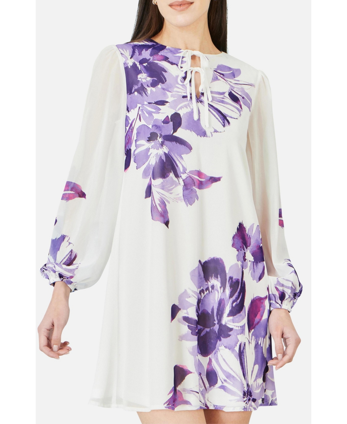 Yumi Women's Keyhole Neck Floral Tunic Dress