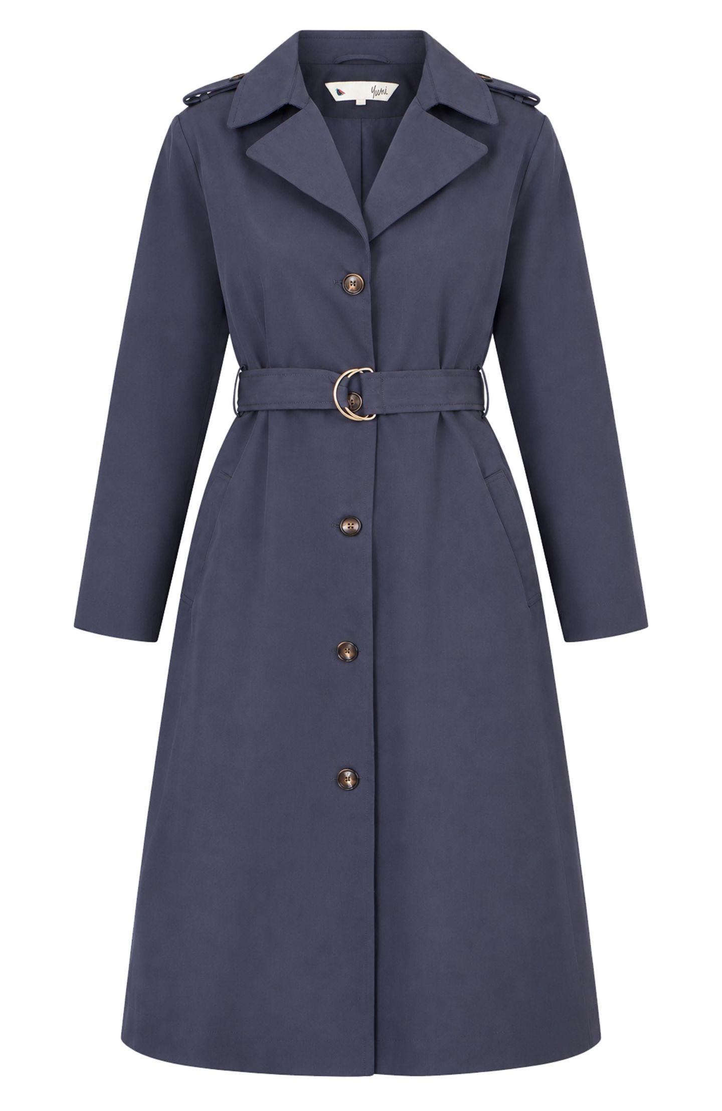 Женское пальто Yumi Belted Long Trench, цвет: Тёмно-синий — фото 7