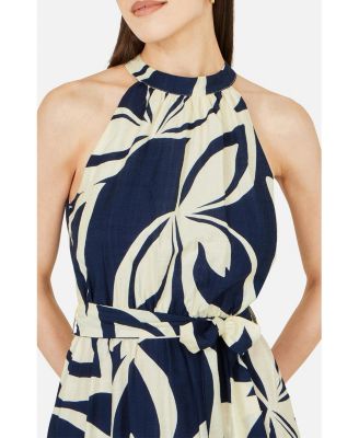 Women's Geo Swirl Print Halter Maxi Dress