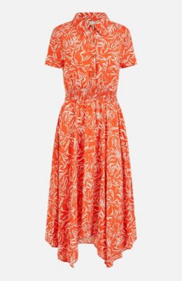Women's Printed Midi Ruched Shirt Dress