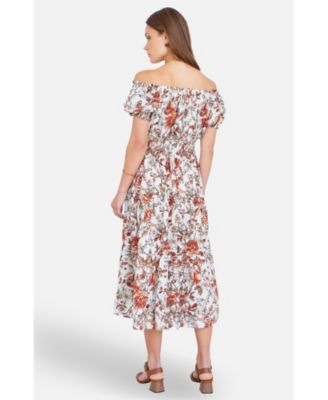 Women's Floral Ruched Waist Midi Dress