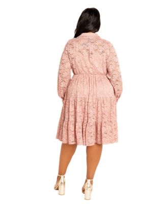 Women's Plus Size Lace Long Sleeve Tiered Shirt Dress