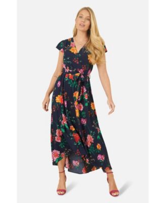 Women's Flower Print Wrap Midi Dress