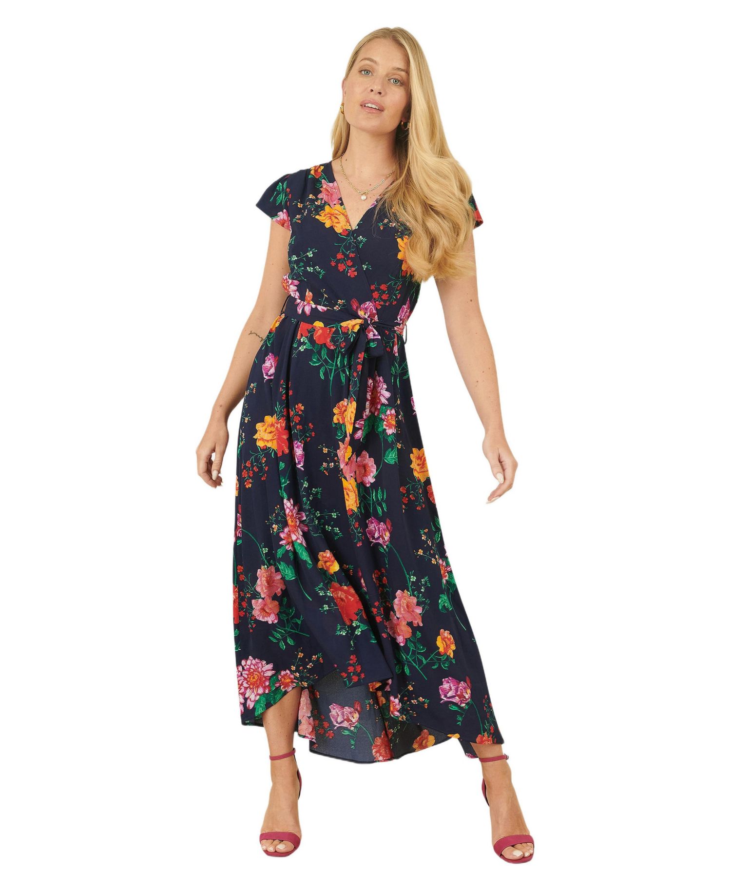 Women's Flower Print Wrap Midi Dress