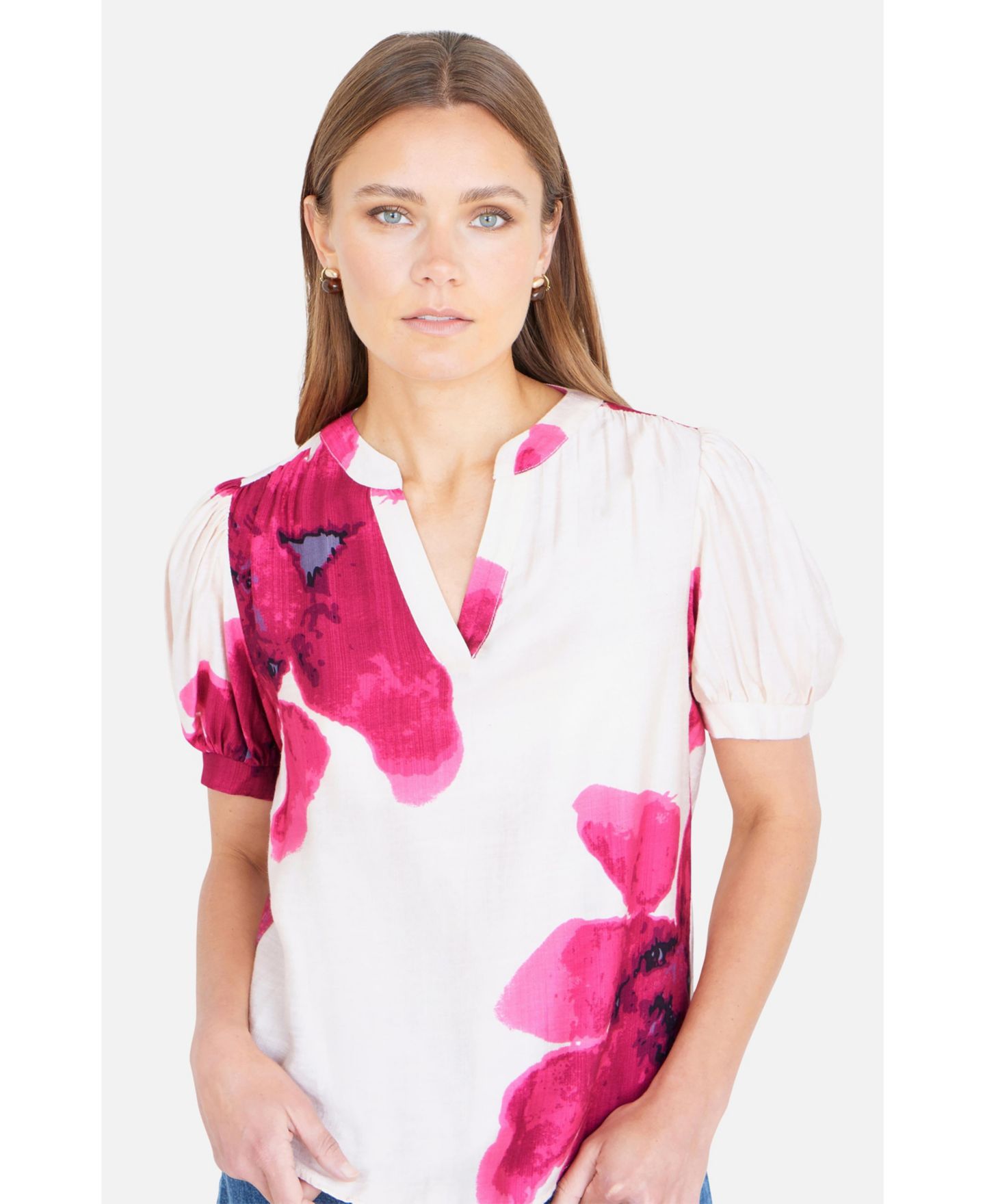 Женский топ Yumi Watercolour Viscose Floral, цвет: Розовый — фото 4