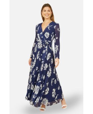 Women's Floral Pleated Midi Wrap Dress