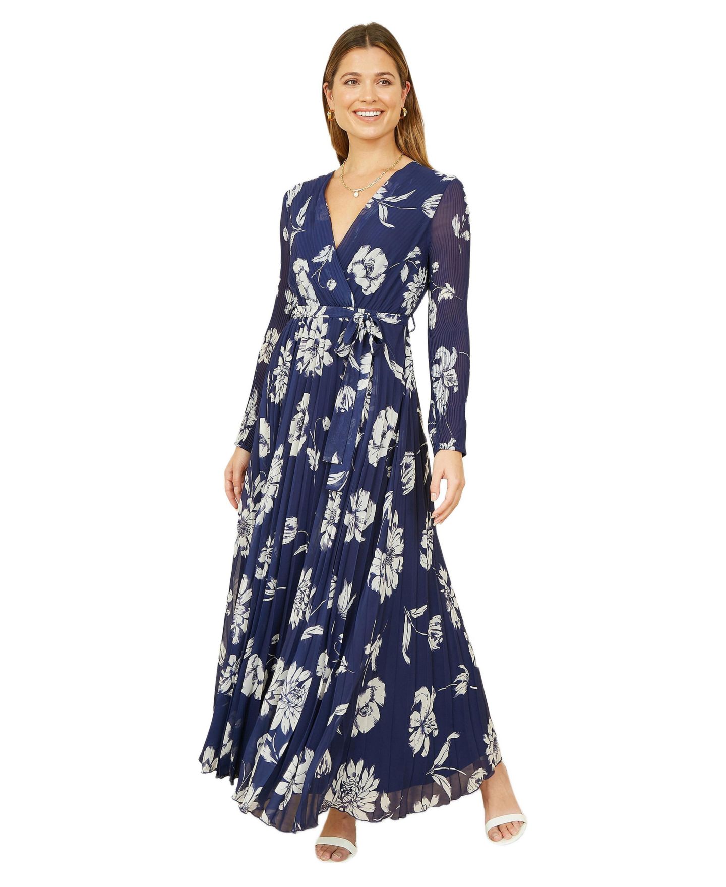 Женское платье Yumi Floral Pleated Midi Wrap, цвет: Тёмно-синий — фото 1