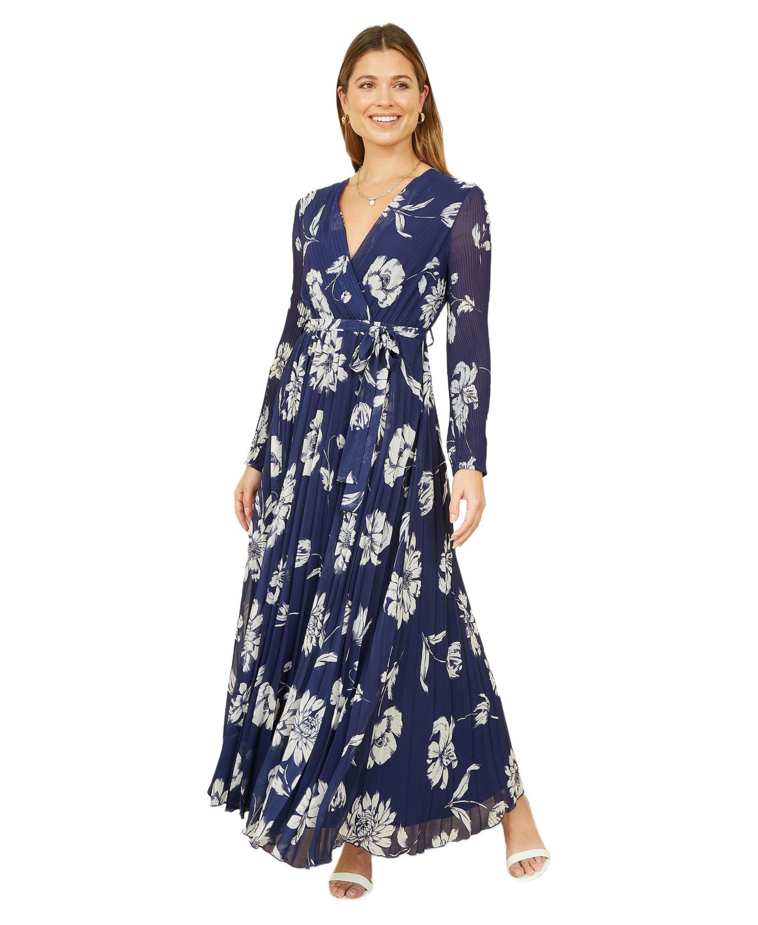 Women's Floral Pleated Midi Wrap Dress