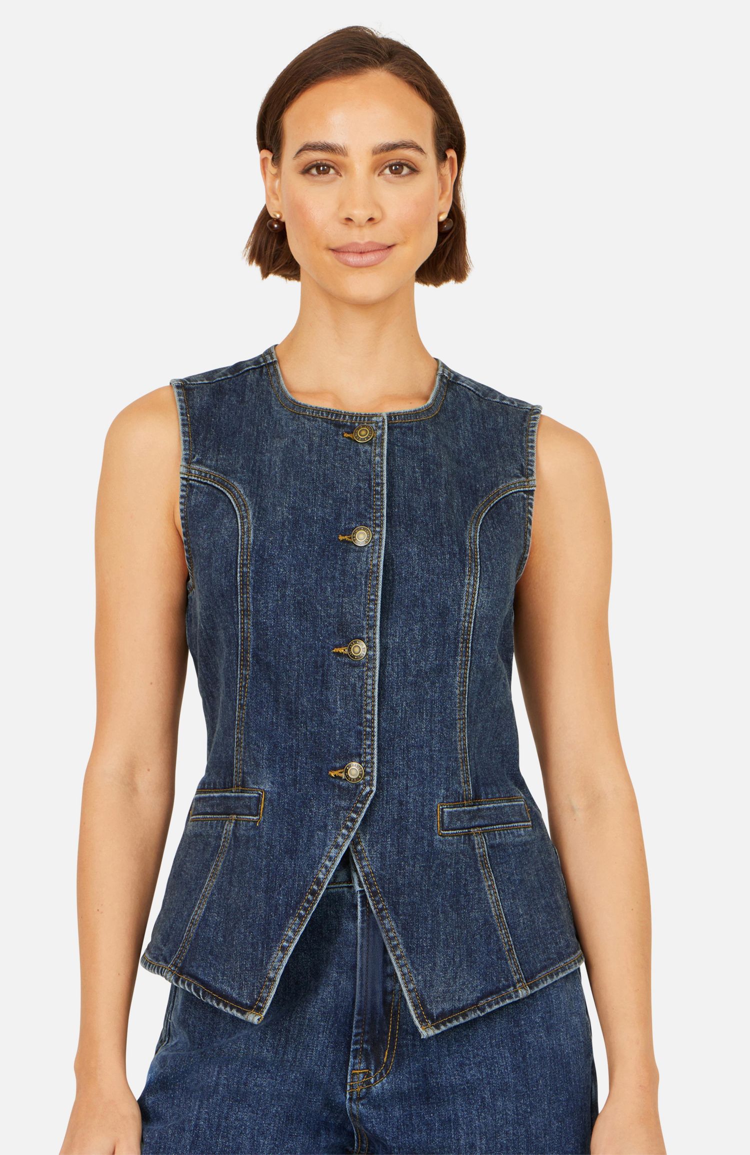 Women's Stretch Long Denim Waistcoat