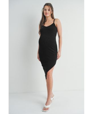 Maternity Bodycon Ribbed Sleeveless Scoop Neck Asymmetrical Dress