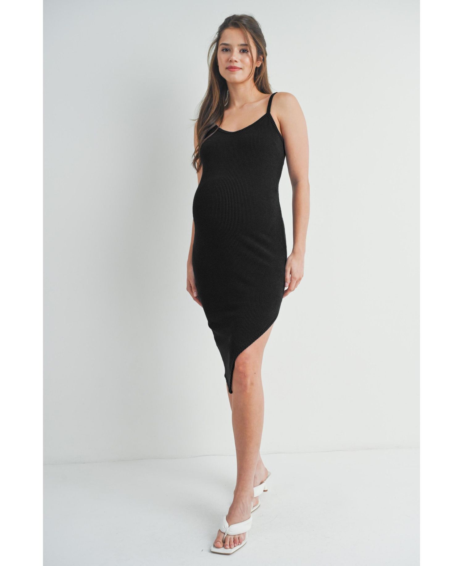 Women's Bodycon Ribbed Sleeveless Scoop Neck Asymmetrical Dress